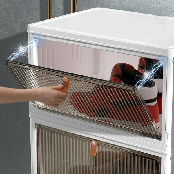 Stapelbare Aufbewahrungsboxen Mit Deckel & Rädern | 4 Etagen, Je 23 QT | Faltbar, Transparent, Mit Magnettür